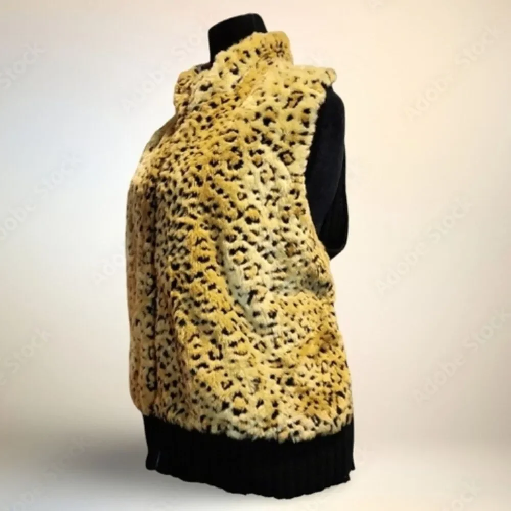 Vtg Mob Wife Leopard Faux Fur Vest Plus Size 22 24 Punk GLAM